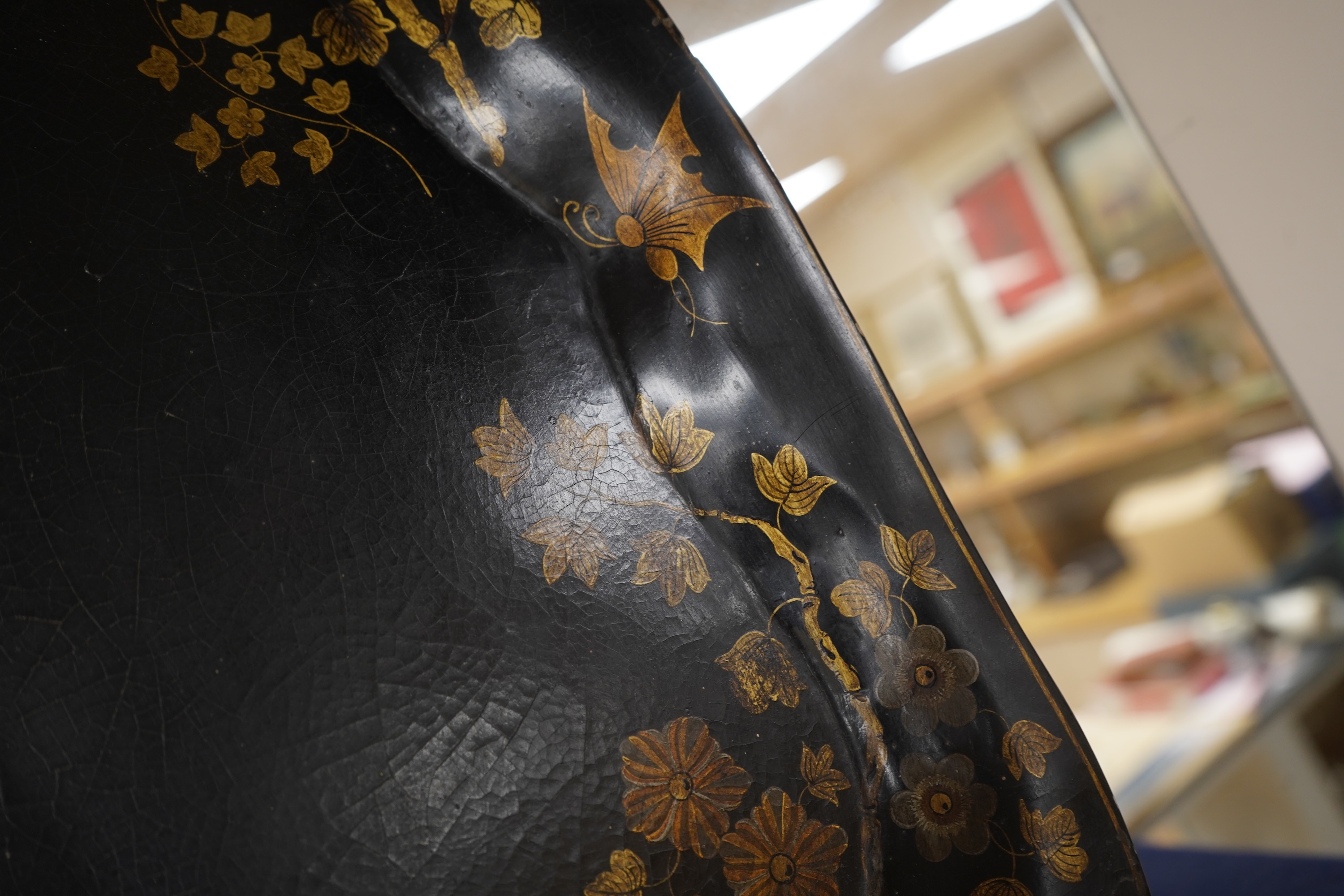 A large 19th century papier mache tray, 73cm wide